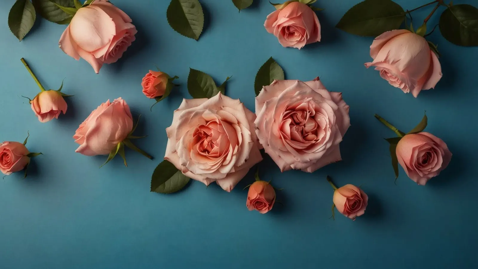 Mooie roze rozen op een blauwe achtergrond aluminium-dibond van DesignDoodle