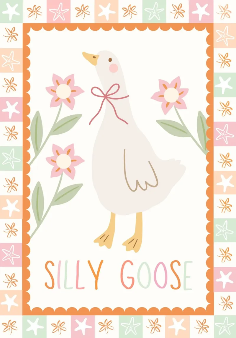 Dwaze gans print, dwaze gans poster, kinderkamer print canvas van SunshinePrints