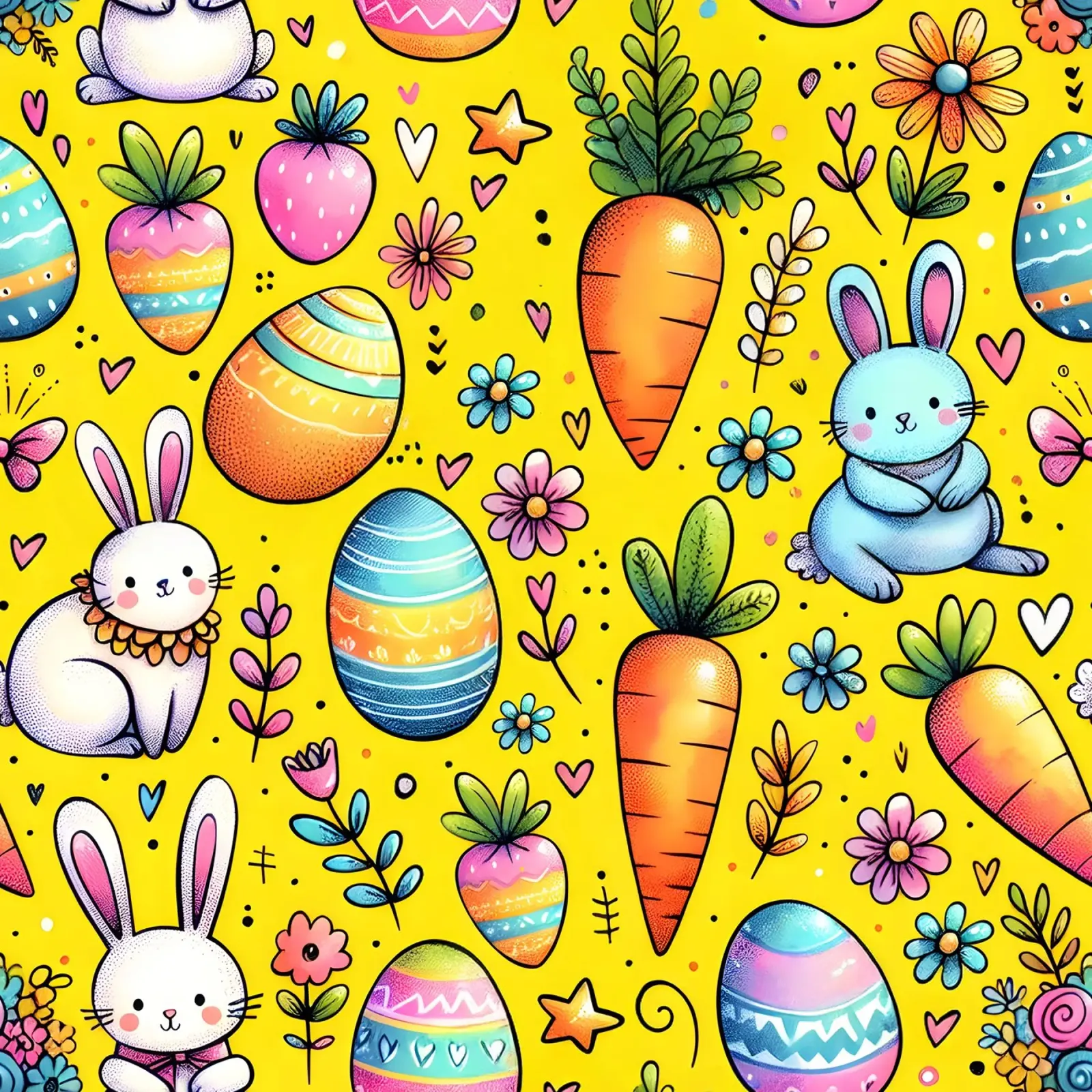 Garabatos del conejo de Pascua poster con marco de madera de Happy Littles