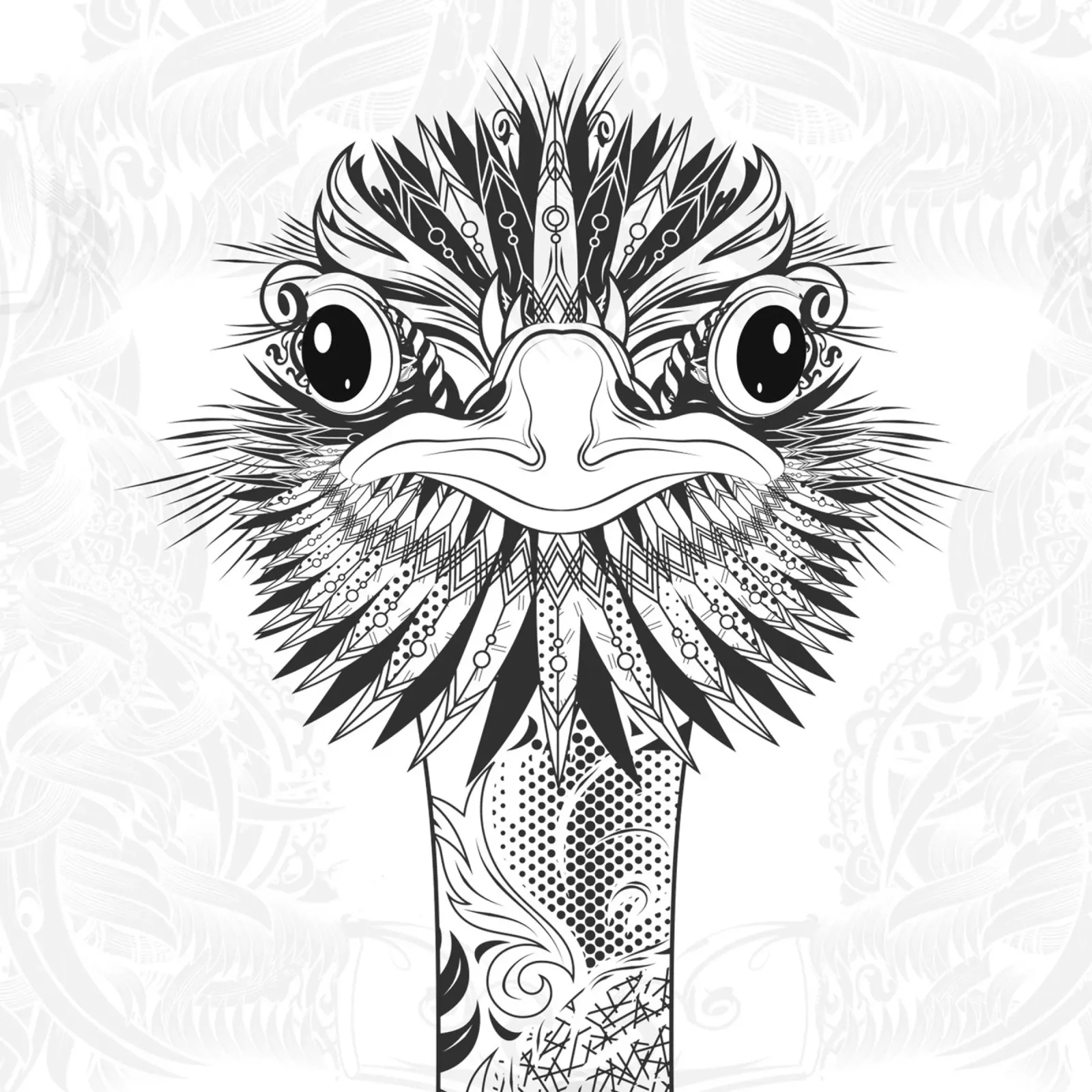Ostrich head in tribal drawing style - black and white motif backlit film by NA/MO