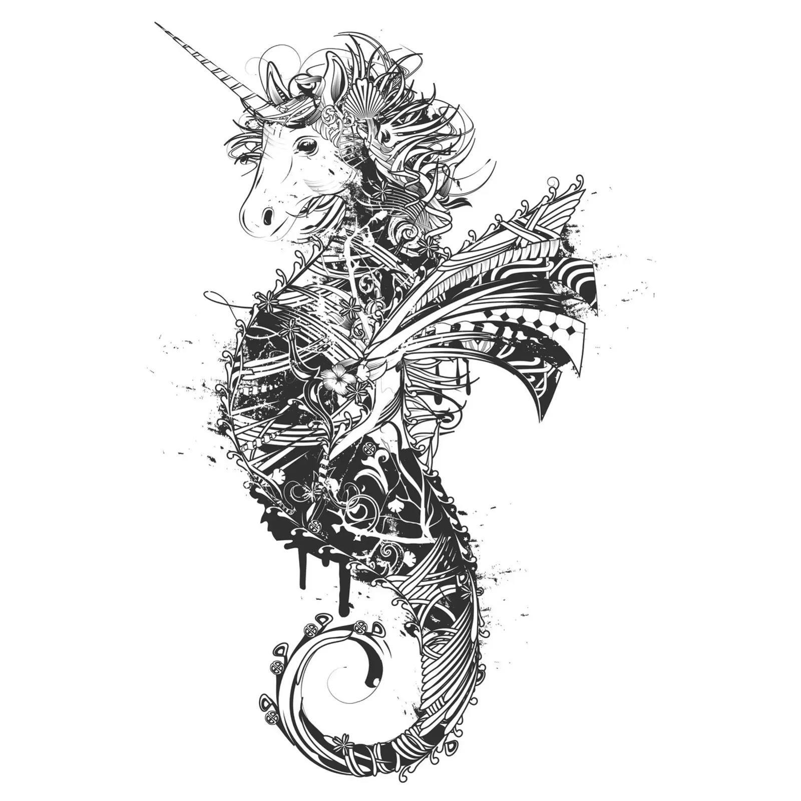 Imaginative seahorse with unicorn head -magical motif canvas with Floater frame by NA/MO