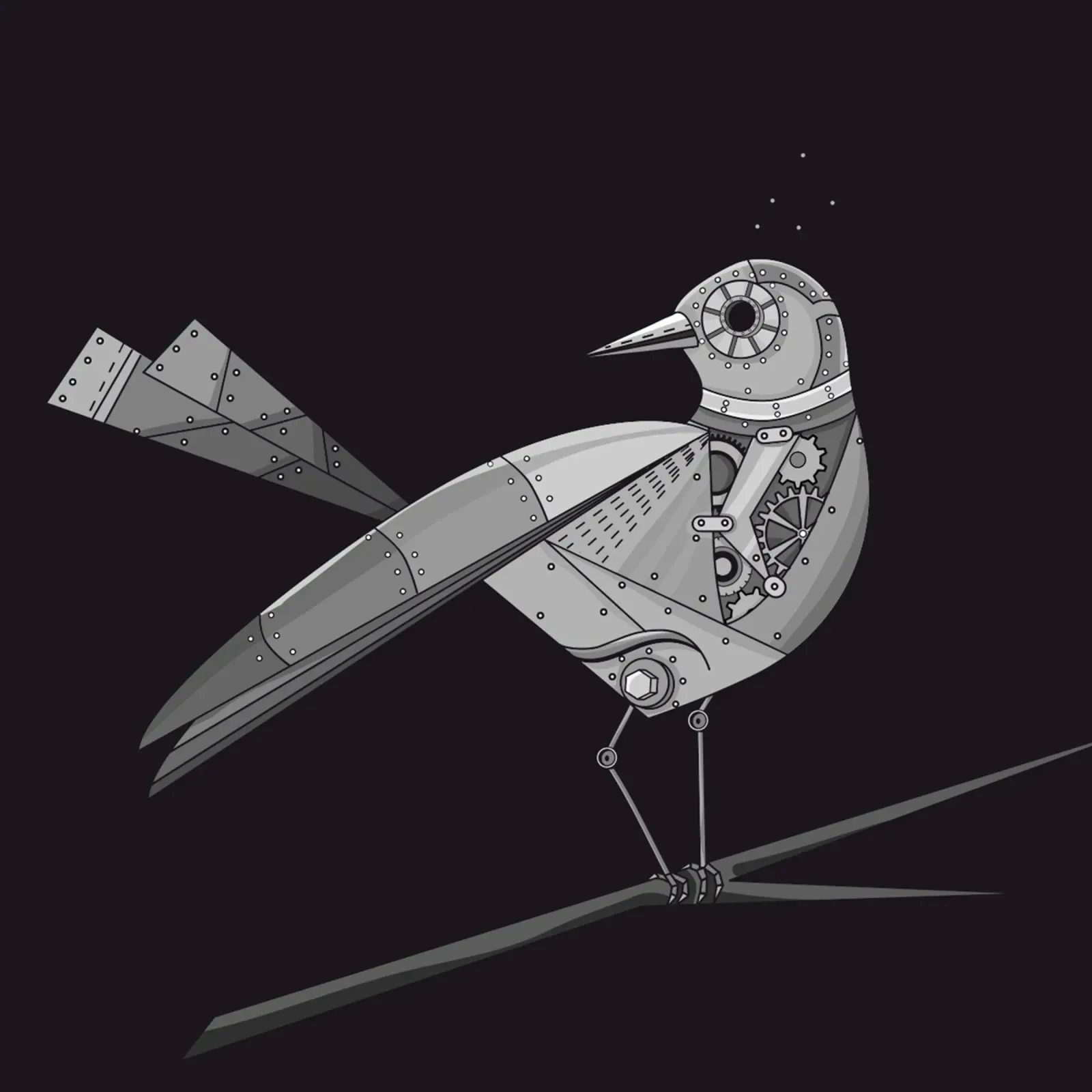 futuristic bird with cogwheel motif canvas by NA/MO