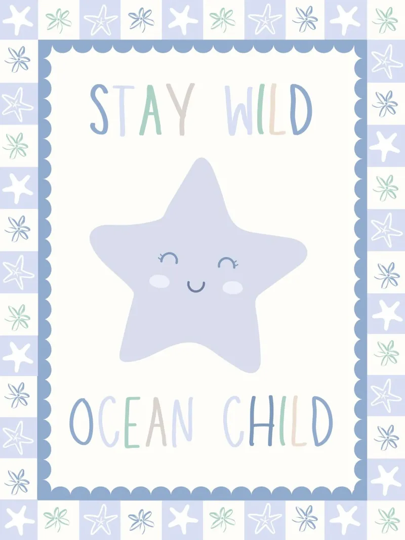 Stay Wild Ocean Child, Cute Starfish Print, Boho Poster Kids canvas with Floater frame by SunshinePrints
