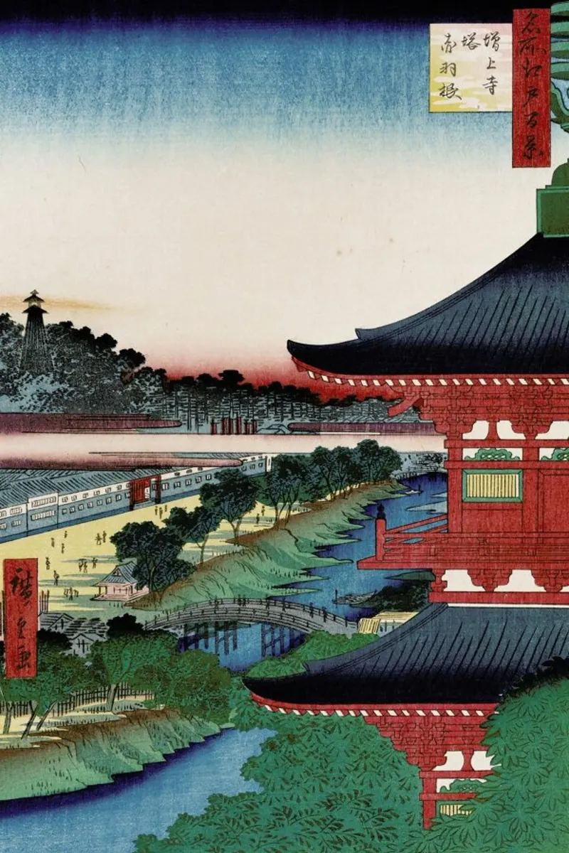 Hiroshige - Pagoda of Zojoji, Akabane pellicola backlit da ARTOTHEK