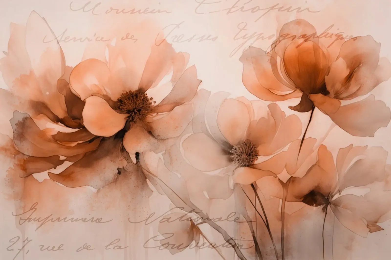 Vintage Blossom Memories Terracotta Marrone poster con telaio in alluminio da Andrea Haase Floral Passion