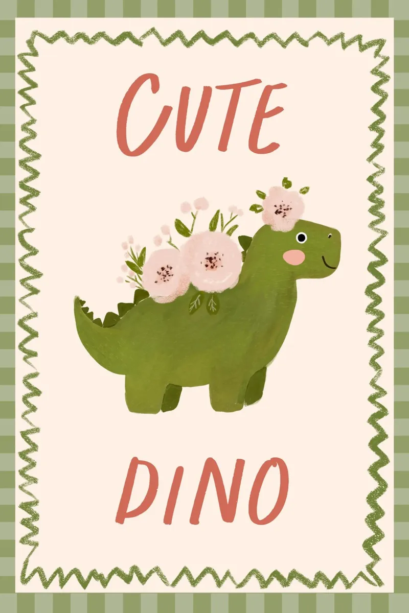Stampa di un simpatico dinosauro, arte da parete per l'asilo nido, decorazione per la sala giochi poster con telaio in plastica da Little Lola