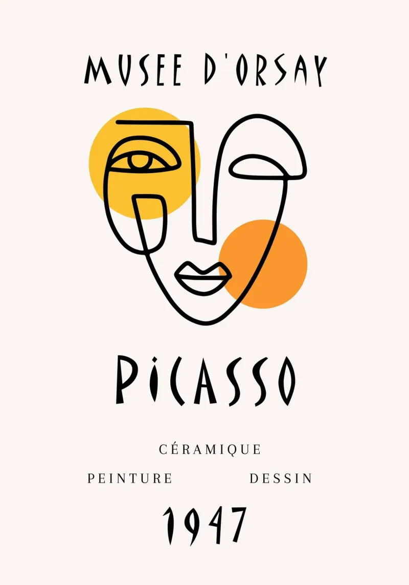 Picasso Musee d'Orsay Linea astratta del volto Poster d'epoca poster con telaio in alluminio da NorwesClub