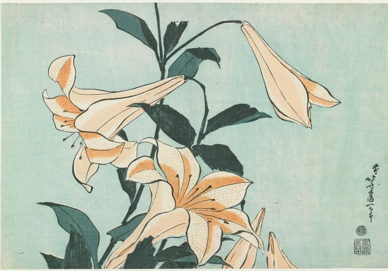 Hokusai Lilies Traditional Japanese Ukiyo-e Print Vintage poster by NorwesClub