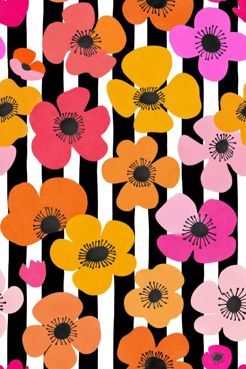 Midcentury Playful Botanical Bold Multicolor Retro Flowers pellicola backlit da Andrea Haase Modern Home