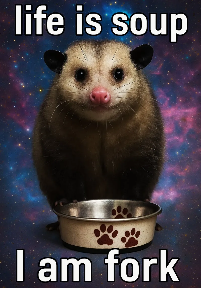 La vita è una zuppa Io sono l'opossum della forchetta pellicola backlit da the gondals