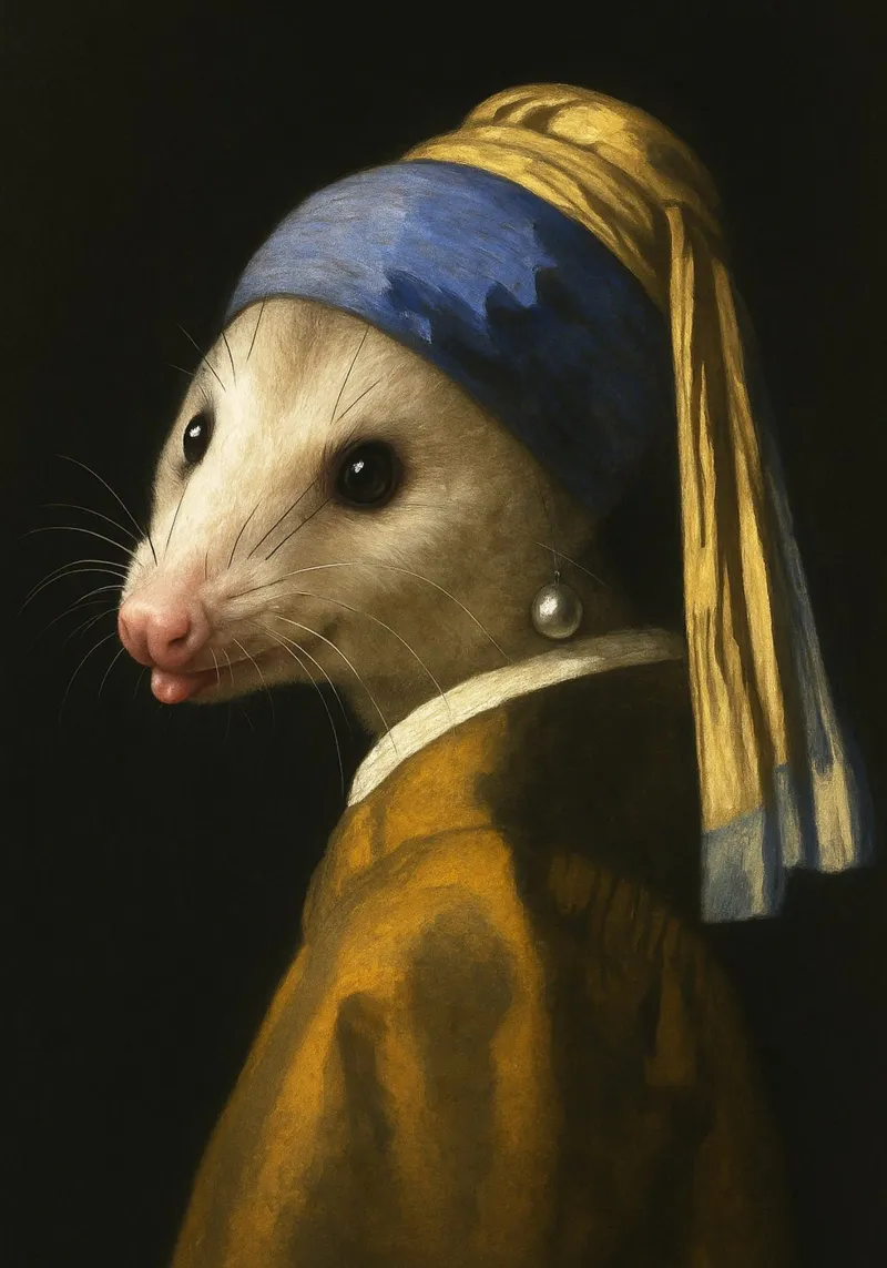 Opossum con orecchino di perla pellicola backlit da the gondals