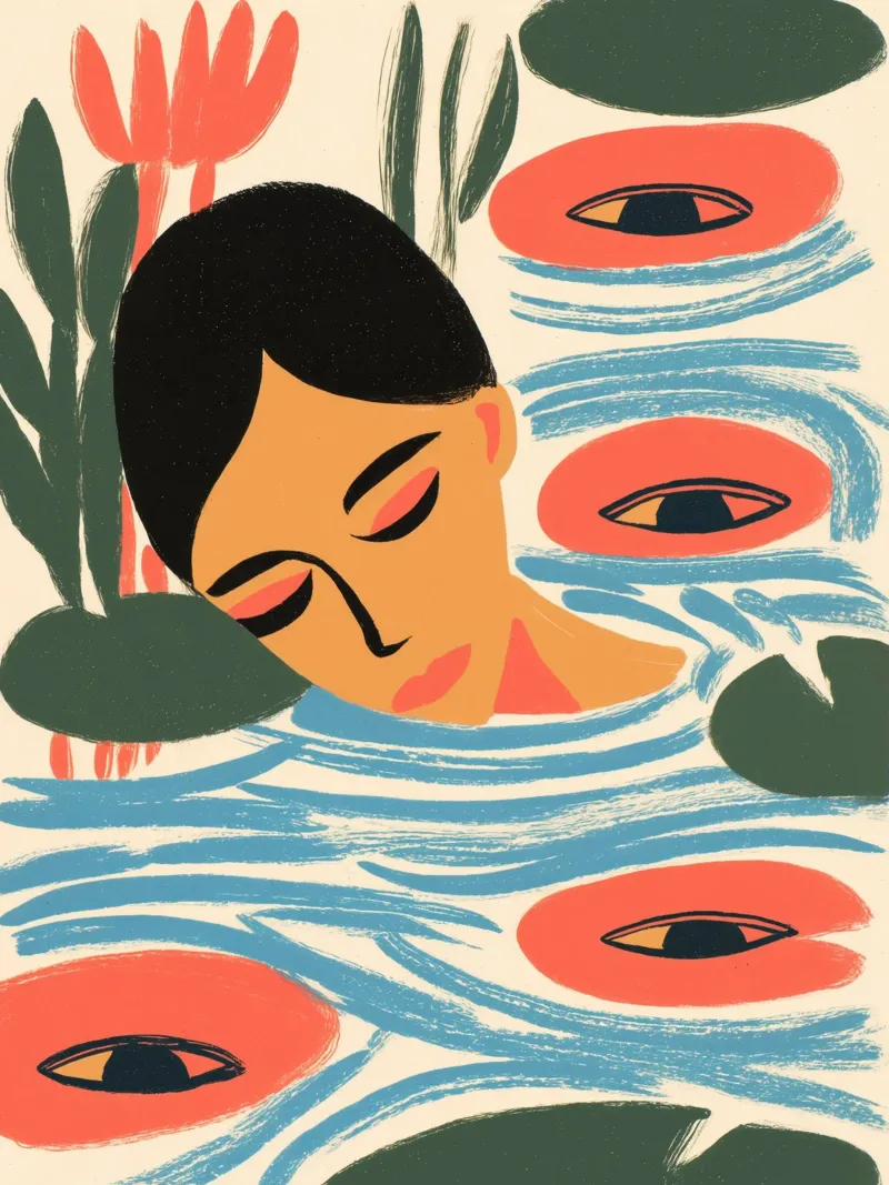 De vrouw in de vijver | Digitale handtekening canvas met Baklijst van Autofocus