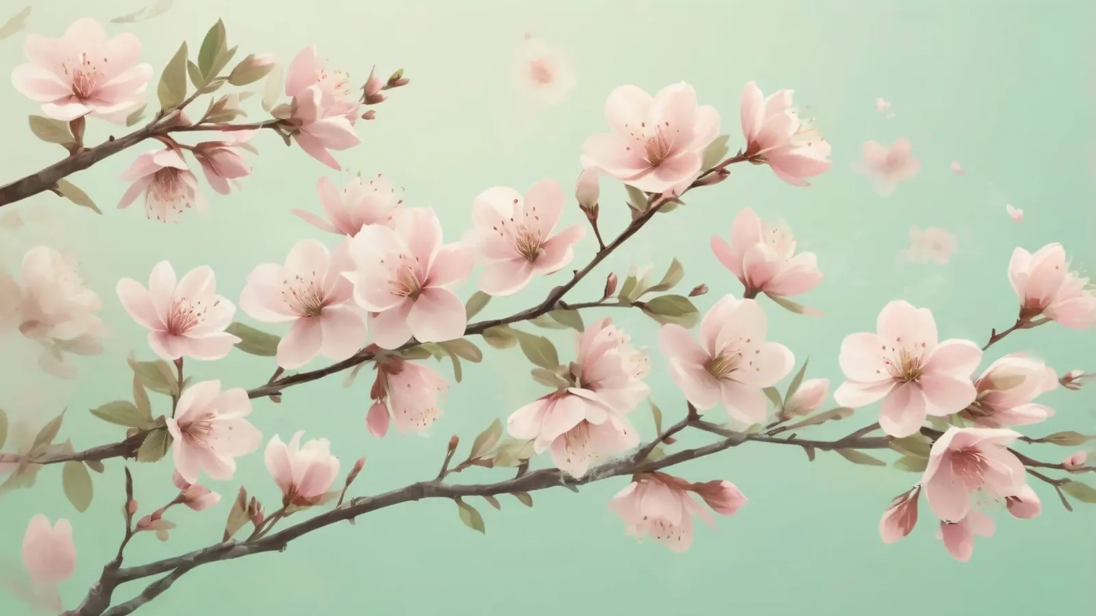 Flores floreciendo en las ramas bajo un suave cielo turquesa poster con marco de madera de DesignDoodle