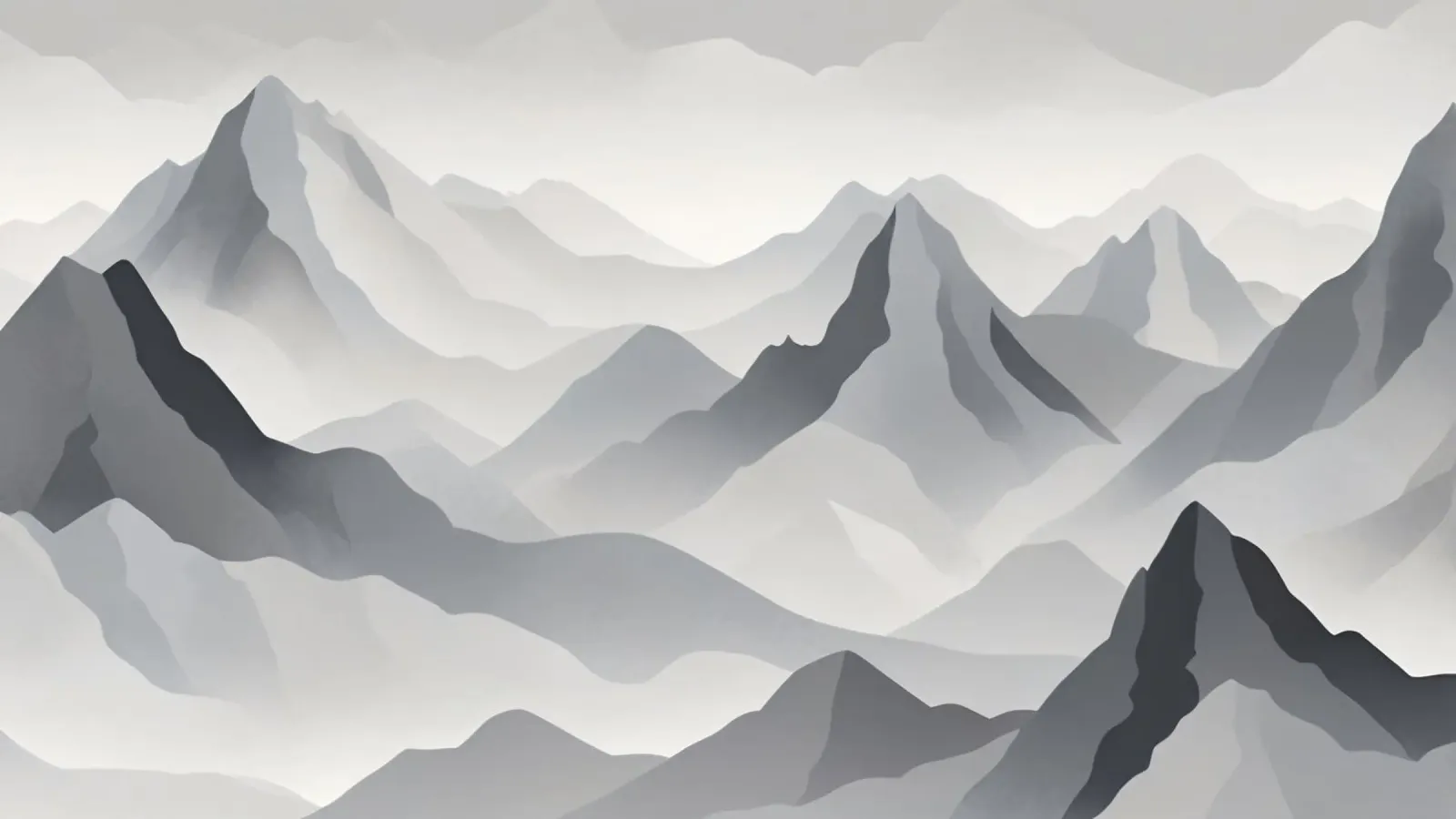 Paesaggio montano in scala di grigi che mostra strati di cime pellicola backlit da DesignDoodle