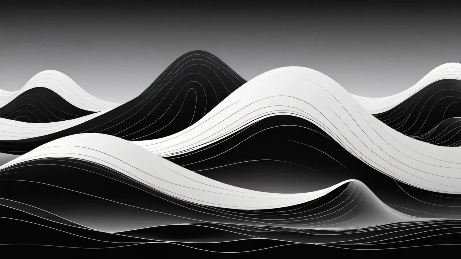 Vagues dynamiques en noir et blanc créant un paysage abstrait hahnemühle de DesignDoodle