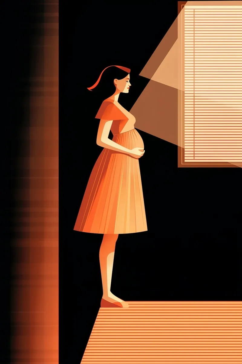Pregnant woman at a window pellicola backlit da Synthaira