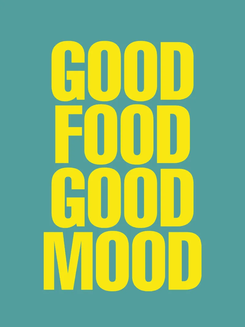 Good Food Good Mood Kitchen Wall Decor Typography Print poster with plastic frame by THE MOTIVATED TYPE