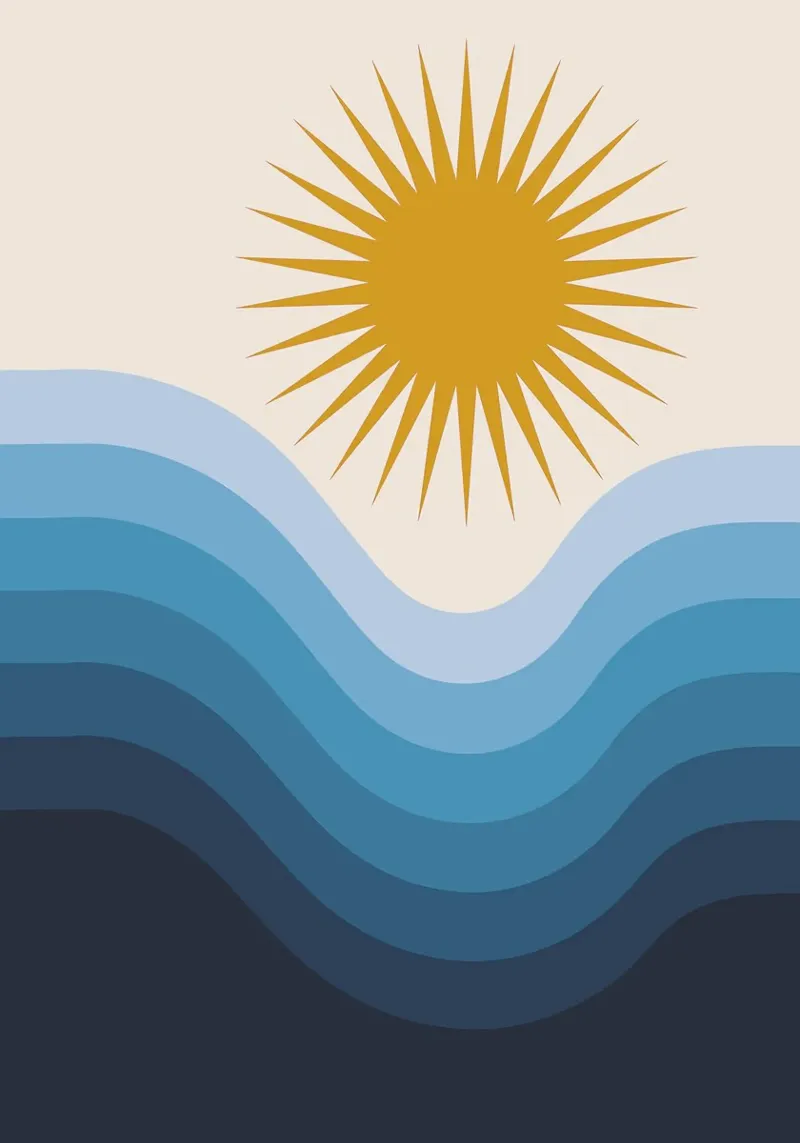 Bauhaus sole oceano onde luce solare poster da MinimalistPosterCharles