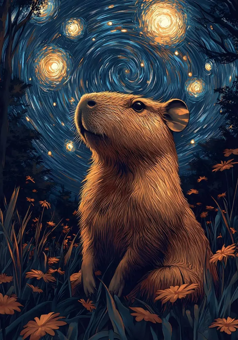 capibara cielo stellato fiori pellicola backlit da Kirsten C Nolan