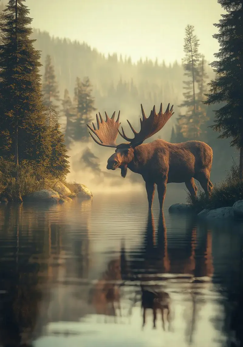 moose lake forest trees canvas by Kirsten C Nolan