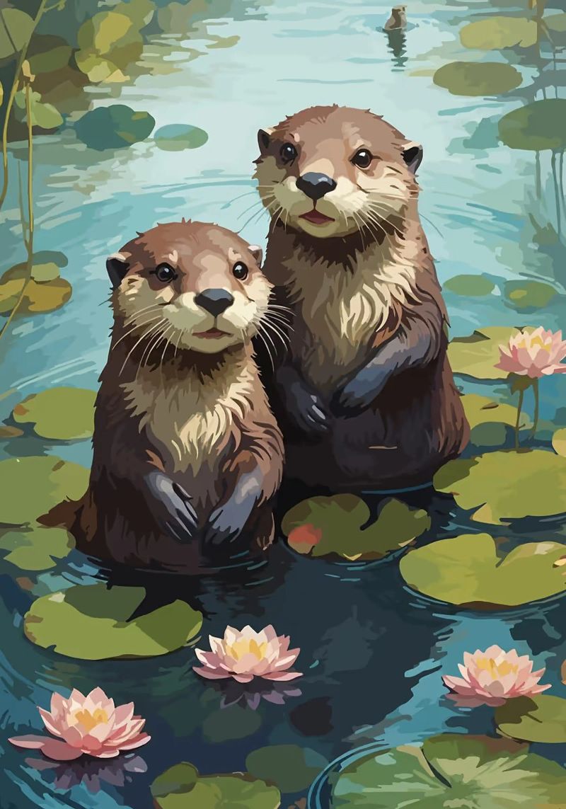 stagno delle lontre ninfee fiori di loto poster da RJ Peterson-Animal