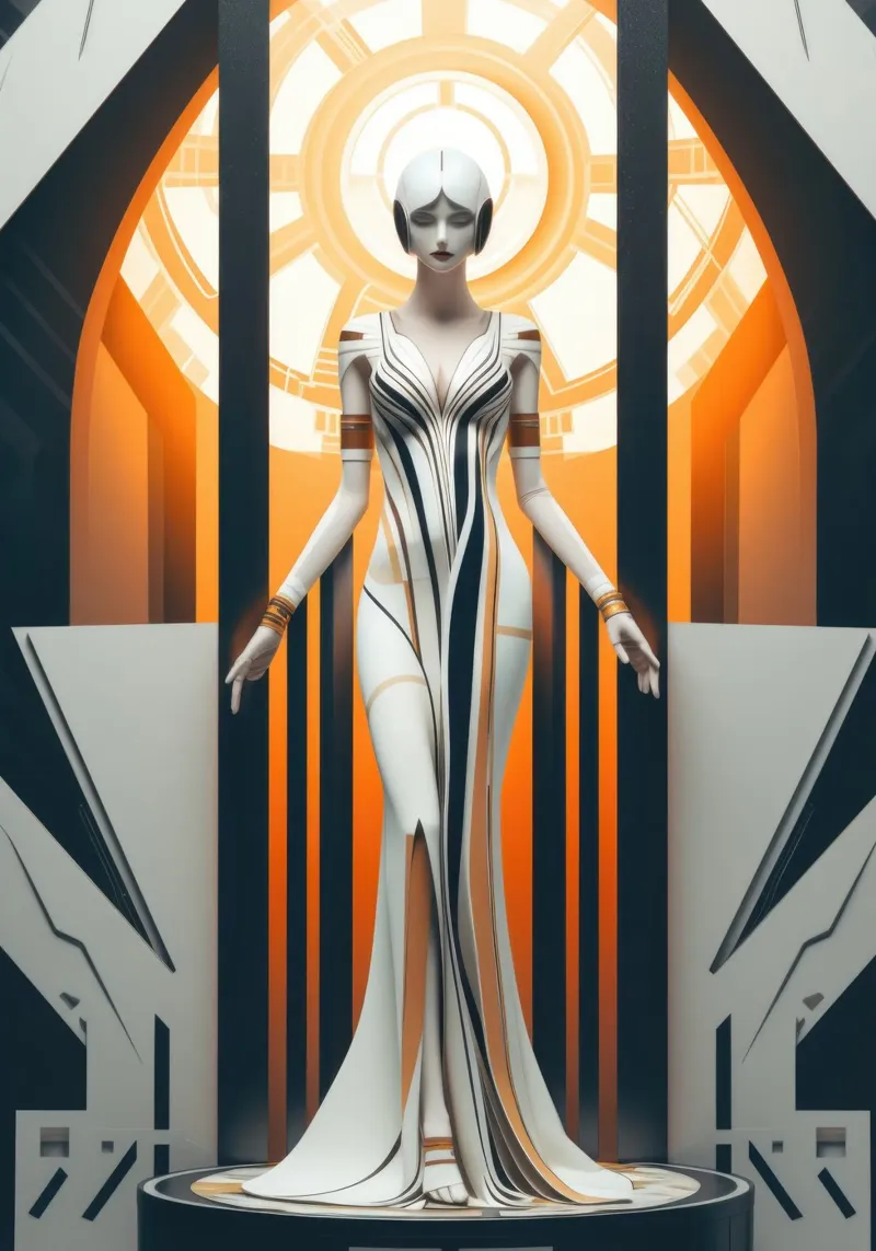 Art Deco Frau Poster mit Holzrahmen von Artful Muse