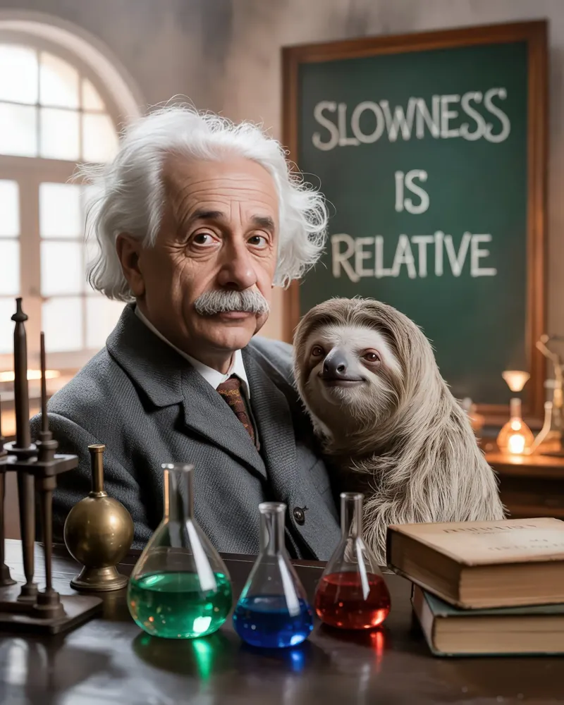 Tiere und Schule: Faultier und Albert Einstein, Langsamkeit Hahnemühle von SlothStella