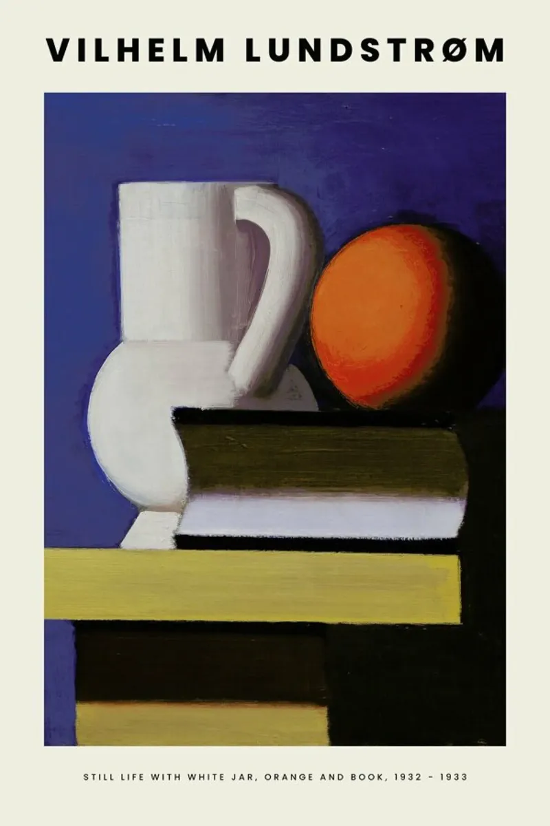Lundstrøm - Still Life with White Jar, Orange and Book pellicola backlit da Vintage by JUNIQE