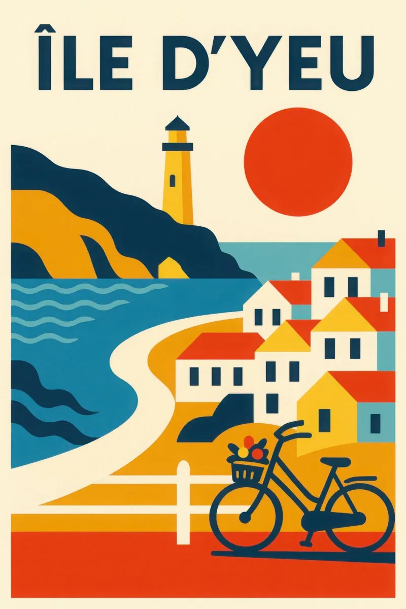 Île d'Yeu, la dolcezza dell'Atlantico e il fascino del ciclismo poster con telaio in legno da JETLAG | affiches voyage