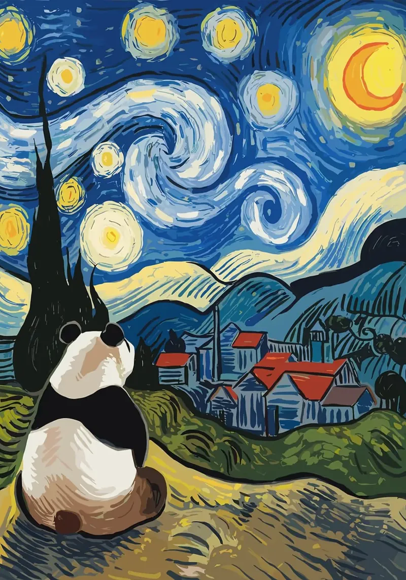 panda cielo stellato luna crescente tela con Cornice a cassetta da Kirsten C Nolan