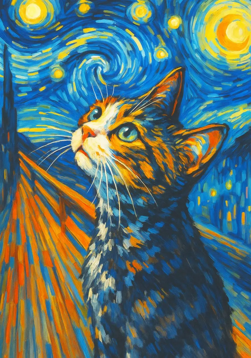 Starry Night Cat Funny Animal Art Design acrylic glass by the gondals