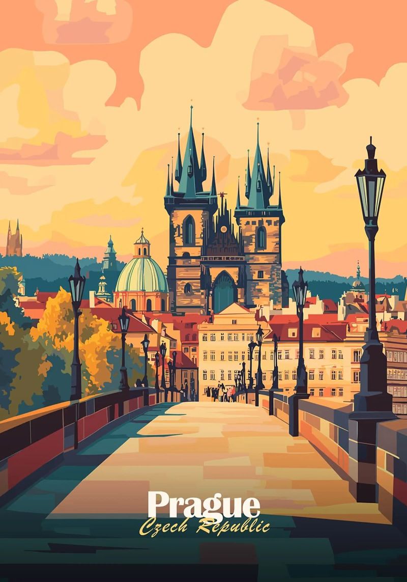 Prague république tchèque paysage urbain poster de Joseph Albert Morales