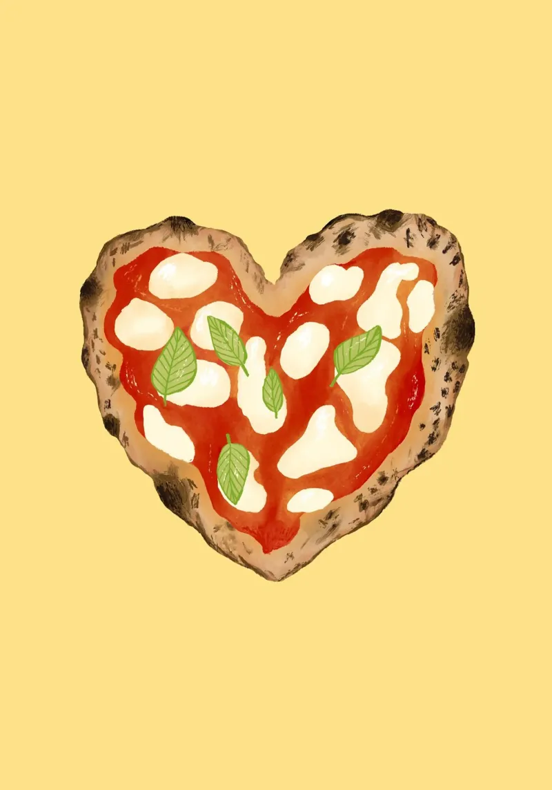 Pizza Herz Hellgelb poster con telaio in alluminio da Studio Dolci