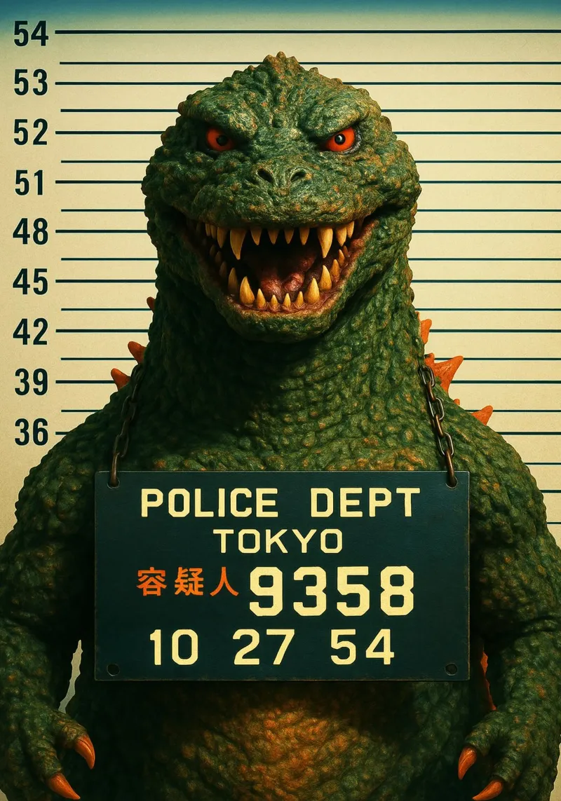 Godzilla Mugshot Divertente Godzilla Monster Art Design pellicola backlit da the gondils