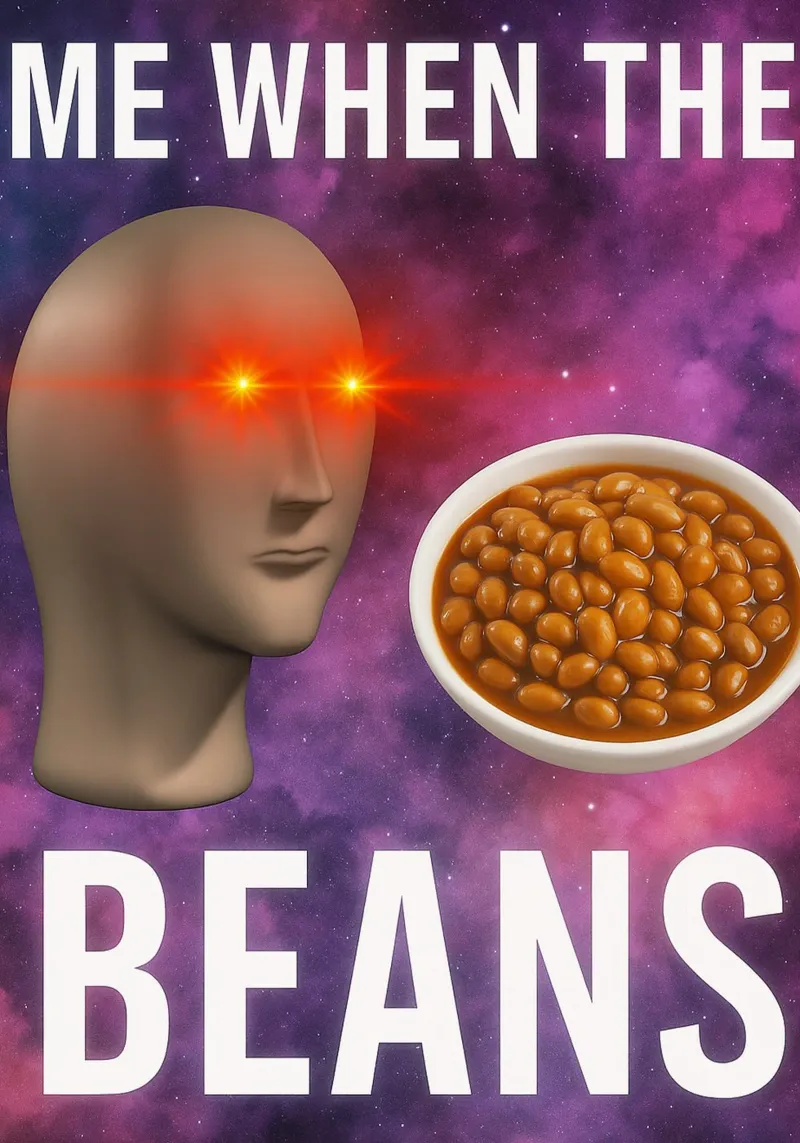 Meme Man Fagioli surreali poster con telaio in alluminio da the gondils