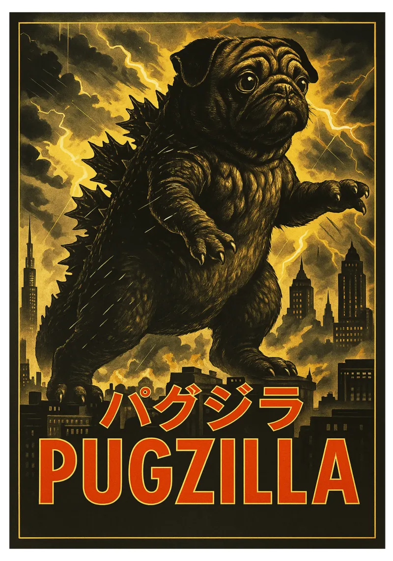 Pugzilla Japanese Funny Art alu-dibond by the gondils