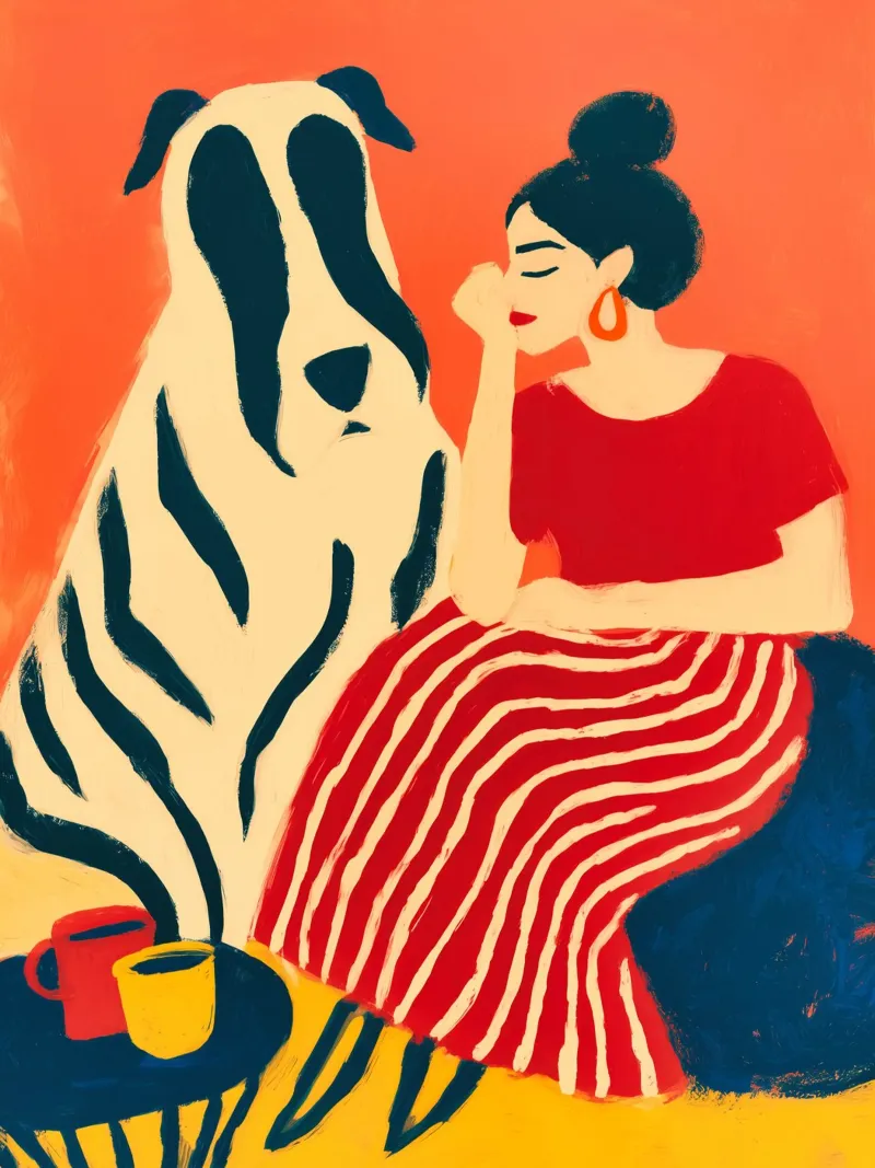 Colazione con Benno | Donna con cane Quadro su tela poster da Autofocus