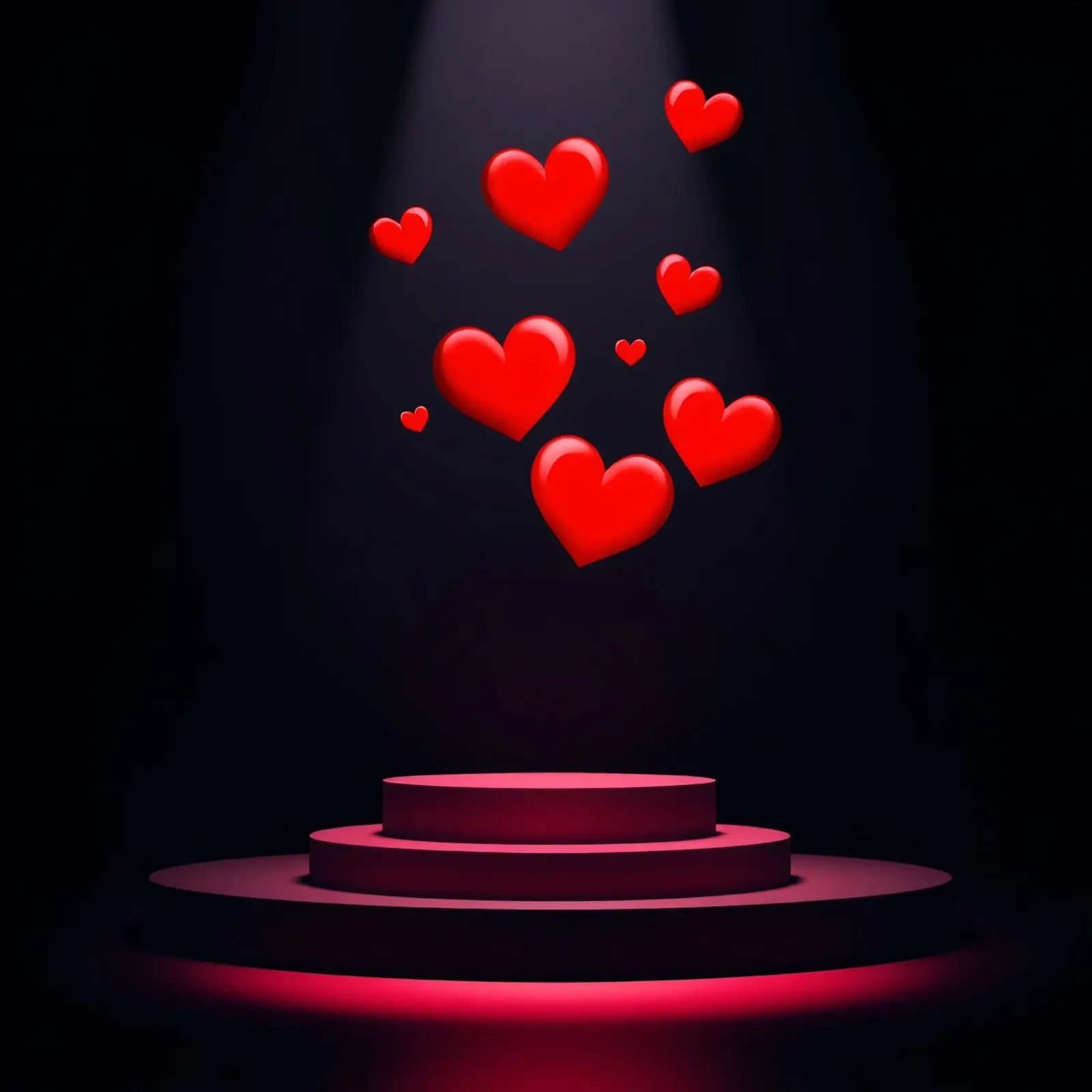Cuori rossi che fluttuano sopra una piattaforma circolare pellicola backlit da DesignDoodle