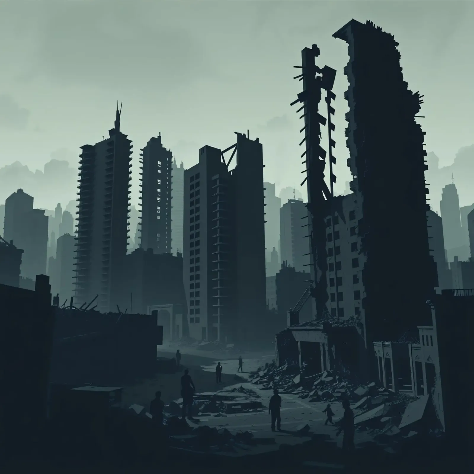 Post-apocalyptic cityscape with crumbling skyscrapers and si canvas by DesignDoodle