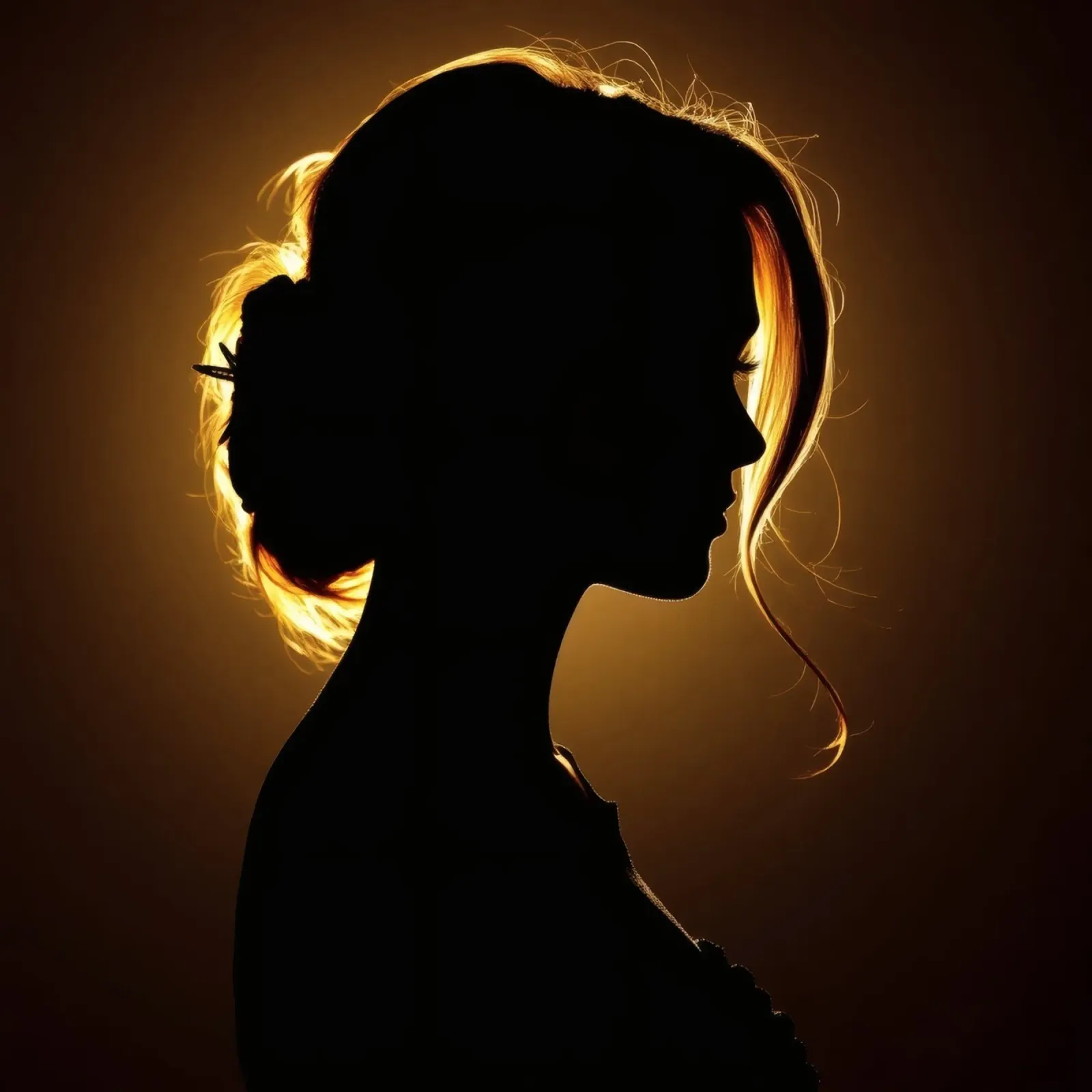 Silhouette di una donna con capelli fluenti illuminata da una luce calda pellicola backlit da DesignDoodle