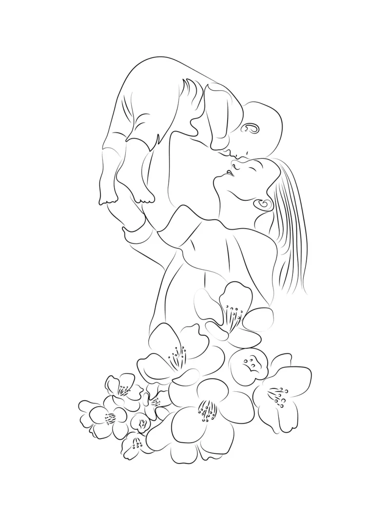 Line art madre e bambino carta hahnemühle da Dream Print Designs