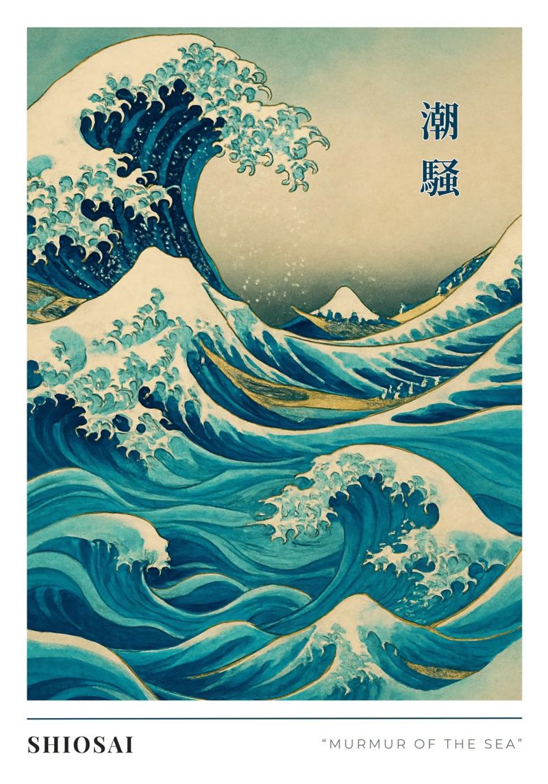 Blue Japanese Wave Wall Art Shiosai toile de Mosaic Dialogue