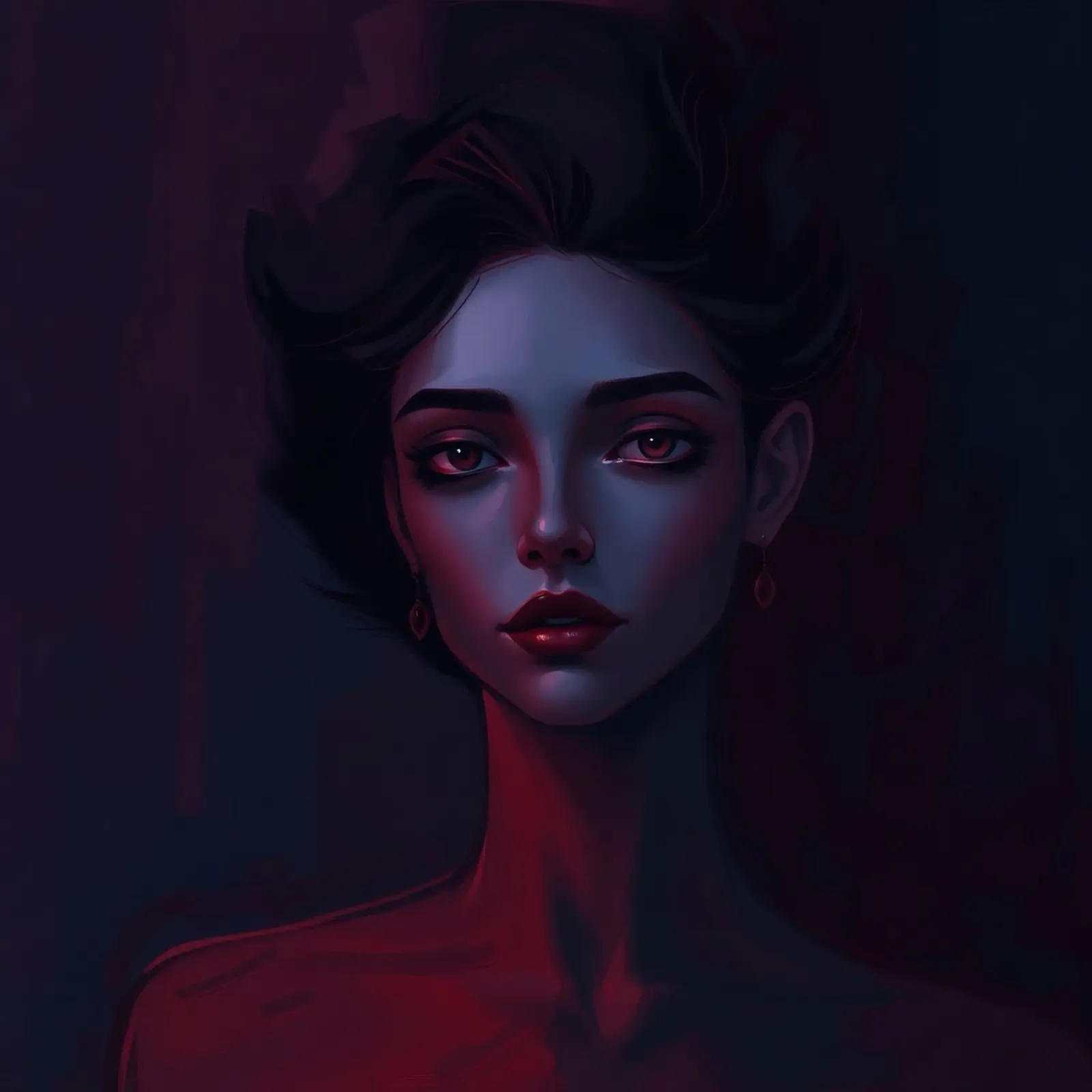 Portrait of a woman with expressive features dark lighting canvas by DesignDoodle