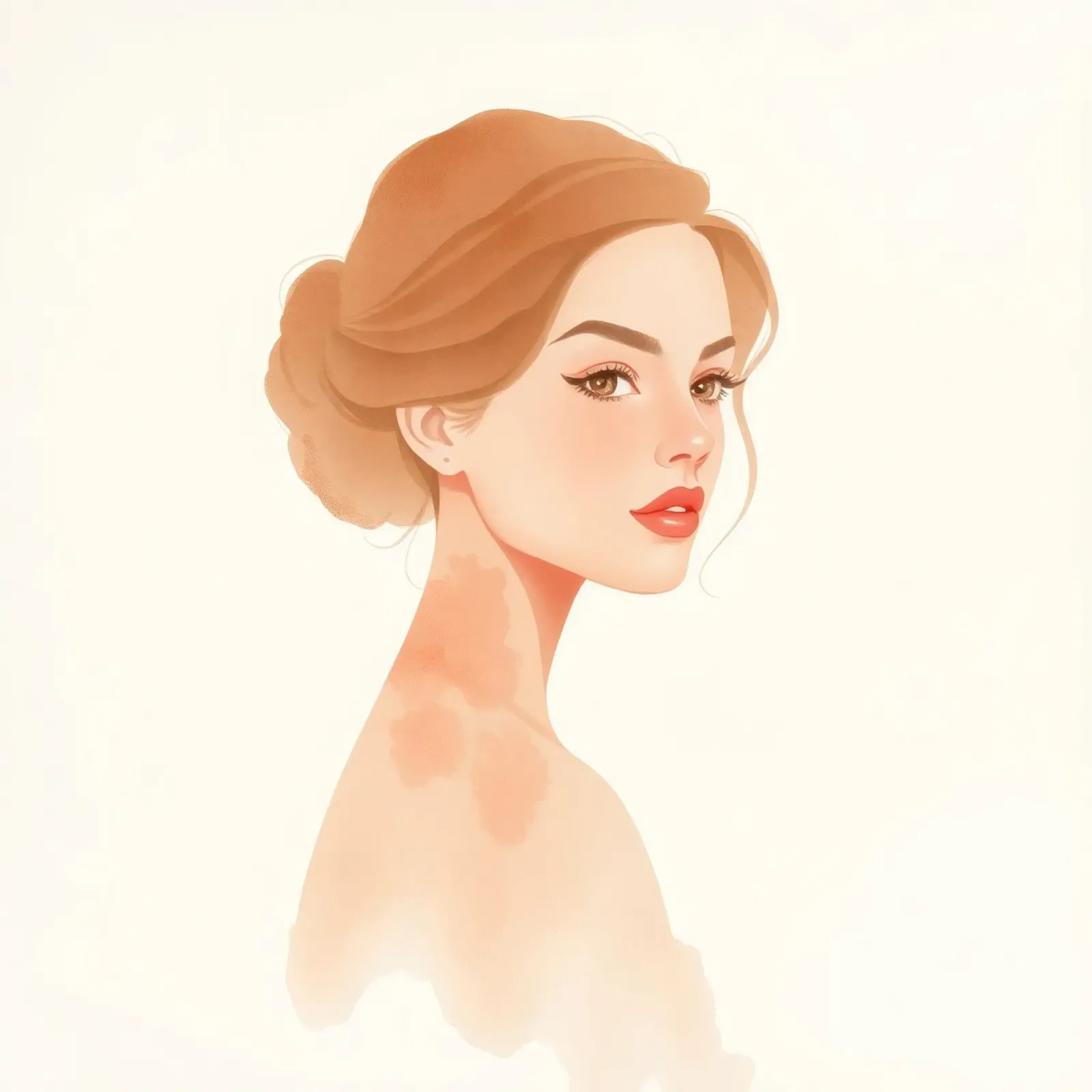 mujer de rasgos suaves y cabello claro con un estilo minimalista metacrilato de DesignDoodle