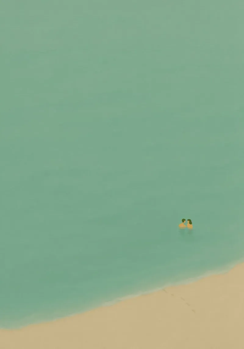 Minimalist Swimming Couple Beach poster con telaio in alluminio da Mosaic Dialogue