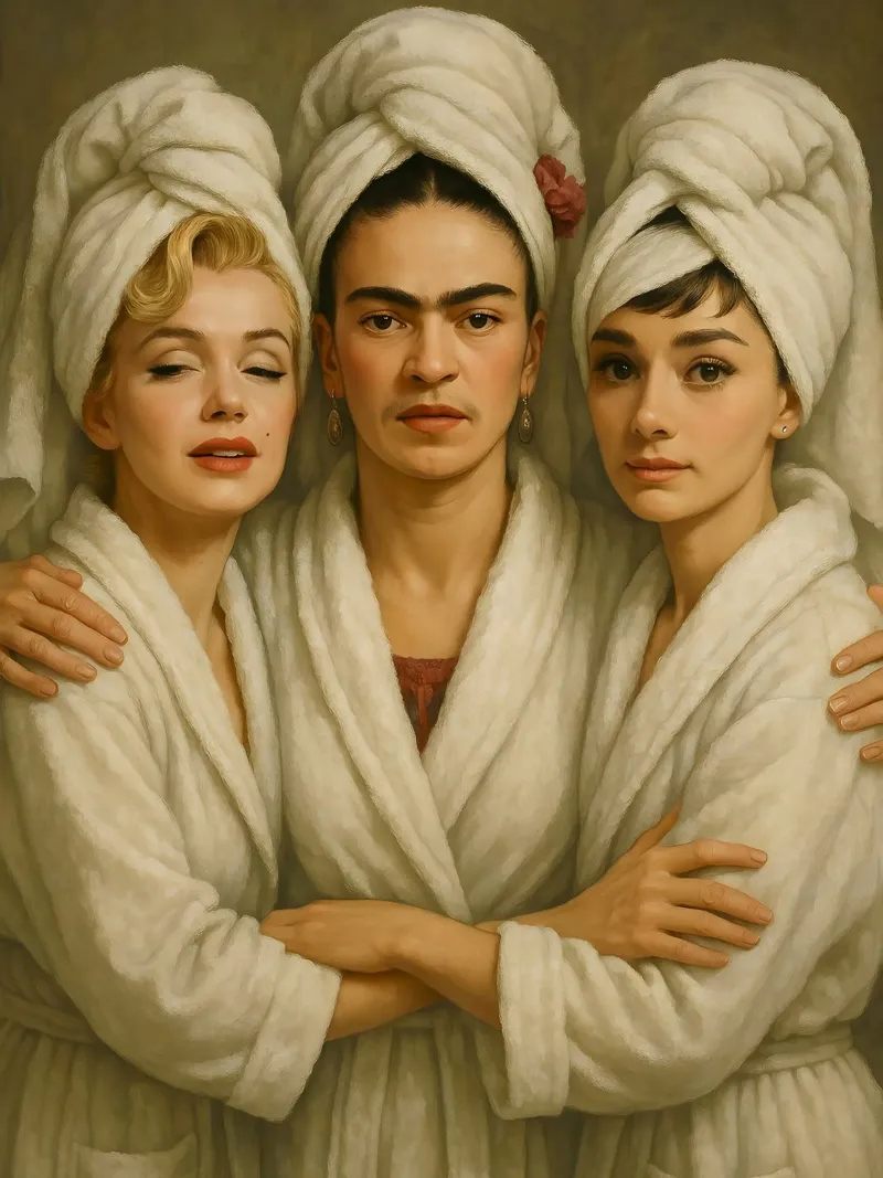 Marilyn Monroe Frida Kahlo Audrey Hepburn in accappatoio poster da ARTOMATIC