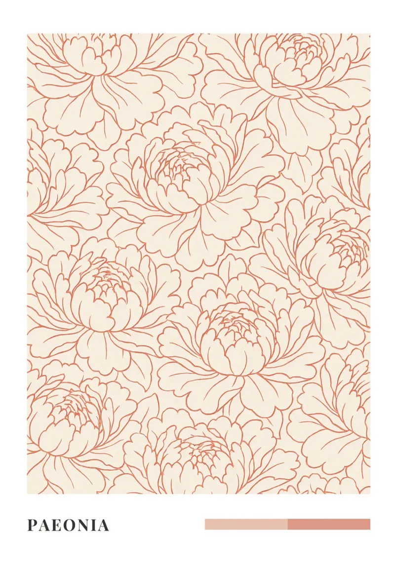 Peony Outline Floral Pattern poster con telaio in legno da Mosaic Dialogue
