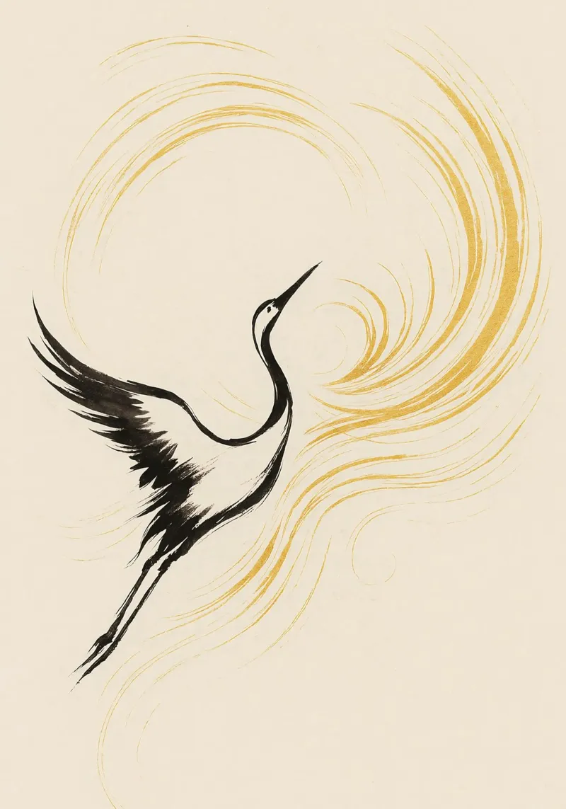 Japanese Crane Art poster avec cadre en aluminium de Mosaic Dialogue