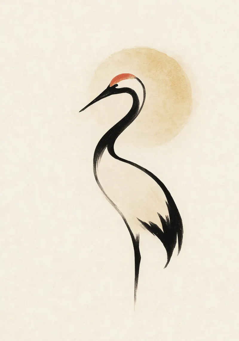Minimalist Japanese Crane Brush Art carta hahnemühle da Mosaic Dialogue