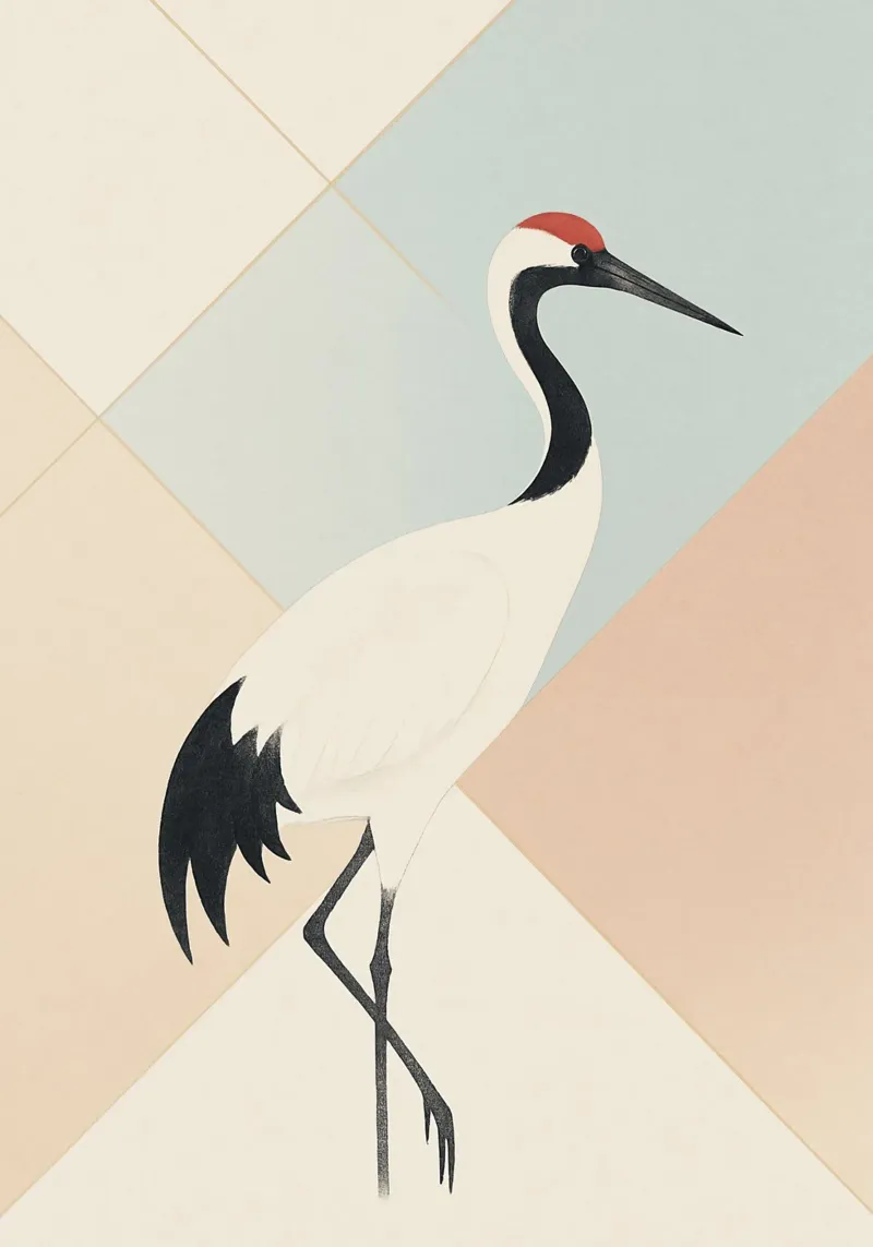 Minimalist Japanese Crane Art alluminio dibond da Mosaic Dialogue